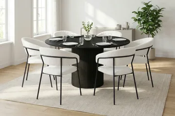 Kopparbo Matgrupp runt 130 cm Svart med 6 Karol Matstolar - Svart - Products - Möbler - Bord & matgrupp - Matgrupp