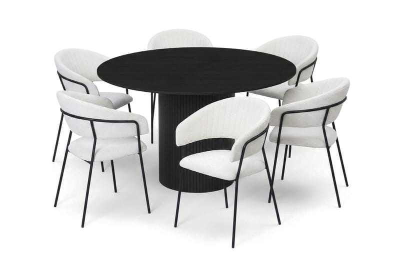 Kopparbo Matgrupp runt 130 cm Svart med 6 Karol Matstolar - Svart - Products - Möbler - Bord & matgrupp - Matgrupp