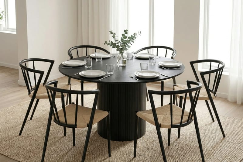 Kopparbo Matgrupp runt 130 cm Svart med 6 Winston Matstolar - Svart - Products - Möbler - Bord & matgrupp - Matgrupp