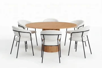 Kopparbo Matgrupp runt 150 cm Ek med 6 Karol Matstolar - Ek - Products - Möbler - Bord & matgrupp - Matgrupp