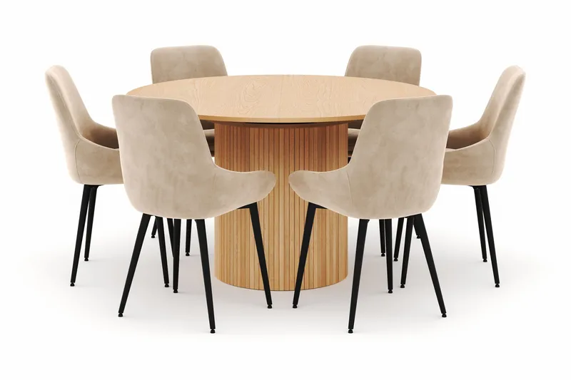 Kopparbo Rund Matgrupp 130-150 cm 6 Alsarp Matstolar - Natural - Products - Möbler - Bord & matgrupp - Matgrupp