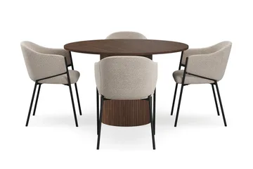 Kopparbo Runt Matbord 120 cm med 4 Filip Matstolar - Mörkbrun / Taupe Bouclé - Products - Möbler - Bord & matgrupp - Matgrupp