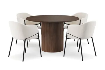 Kopparbo Runt Matbord 120 cm med 4 Filip Matstolar - Mörkbrun / Vit Bouclé - Products - Möbler - Bord & matgrupp - Matgrupp