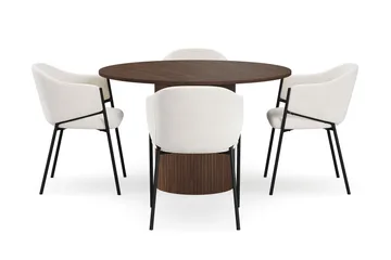Kopparbo Runt Matbord 120 cm med 4 Filip Matstolar - Mörkbrun / Vit Bouclé - Products - Möbler - Bord & matgrupp - Matgrupp