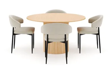 Kopparbo Runt Matbord 130 cm Förlängningsbart med 4 Sawako Stolar - Vit - Products - Möbler - Bord & matgrupp - Matgrupp