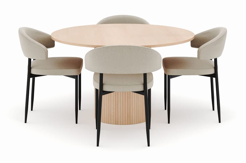 Kopparbo Runt Matbord 130 cm med 4 Sawako Stolar - Beige - Products - Möbler - Bord & matgrupp - Matgrupp