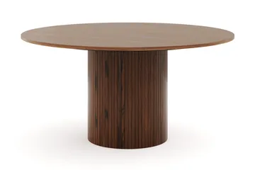 Kopparbo Runt Matbord 150 cm med 4 Katy Matstolar - Valnöt / Vit Bouclé / Metallben Svart - Products - Möbler - Bord & matgrupp - Matgrupp