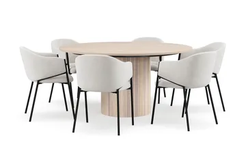 Kopparbo Runt Matbord 150 cm med 6 Filip Matstolar - Vit / Vit Bouclé - Products - Möbler - Bord & matgrupp - Matgrupp