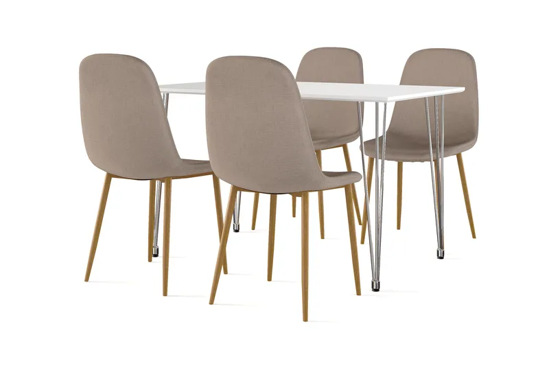 Kronblom Matbord 120 cm +  4 st Nibe stol brun med ek ben, Vit/Brun