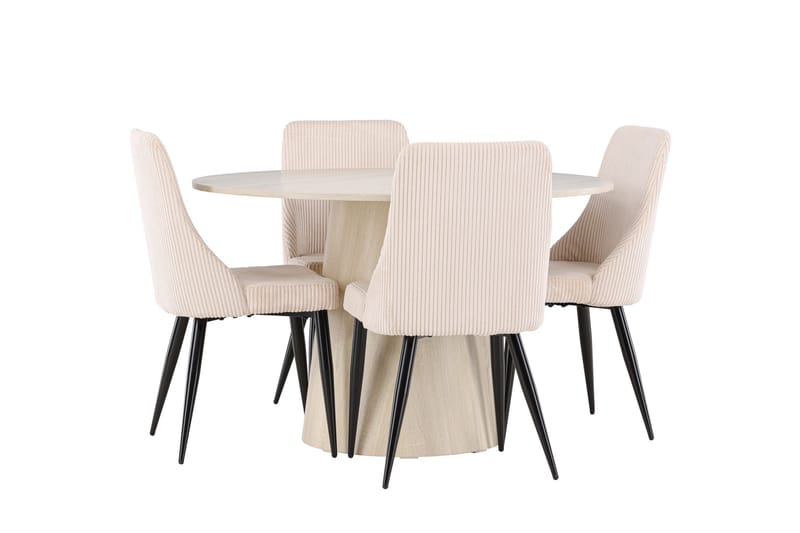 Lanzo Matgrupp 120 cm Rund med 4 Leone stolar - Whitewash/Beige - Products - Möbler - Bord & matgrupp - Matgrupp