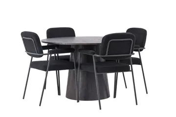 Lanzo Matgrupp 120 cm Rund med 4 Yesterday stolar - Svart - Products - Möbler - Bord & matgrupp - Matgrupp