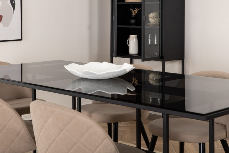 Leif Matgrupp 200 cm Rektangulär med 6 Velvet stolar - Beige - Products - Möbler - Bord & matgrupp - Matgrupp