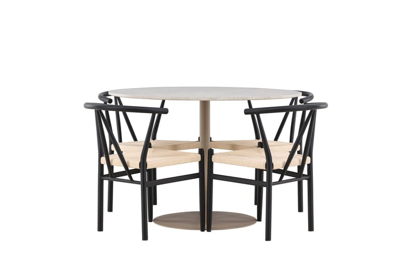 Lycke Matgrupp 110 cm Rund med 4 Alfons stolar - Beige/Svart - Products - Möbler - Bord & matgrupp - Matgrupp
