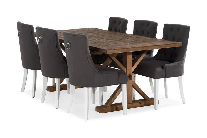 Lyon Förlängningsbar Matgrupp 200 cm med 6 Viktoria Stol - Natur/Grå/Vit - Products - Möbler - Bord & matgrupp - Matgrupp