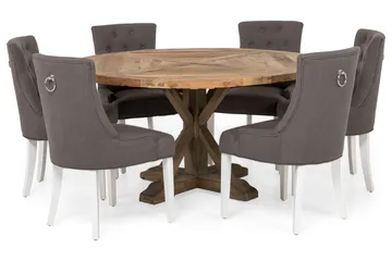 Lyon Matgrupp Ø150 cm Rund med 6 st Viktoria Stolar - Vintage Alm/Grå/Vit - Products - Möbler - Bord & matgrupp - Matgrupp