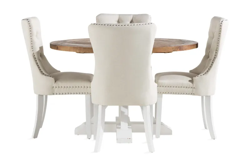 Lyon Matgrupp 120 cm Rund inkl 4 Bergviken Stolar - Brun/Vit - Products - Möbler - Bord & matgrupp - Matgrupp