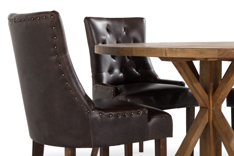 Lyon Matgrupp Rund med 4 st Tuva Fåtölj Konstläder - Trä/Mörkbrun - Products - Möbler - Bord & matgrupp - Matgrupp