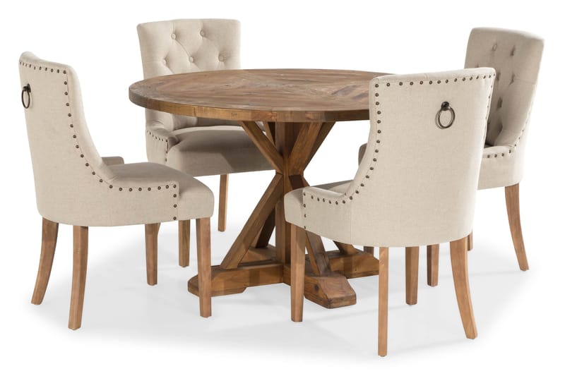 Lyon Matgrupp Rund med 4 st Viktoria Fåtölj - Trä / Beige - Products - Möbler - Bord & matgrupp - Matgrupp