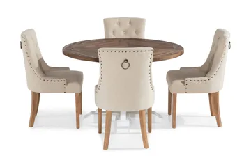 Lyon Matgrupp Rund med 4 st Viktoria Fåtölj - Trä/Vit/Beige - Products - Möbler - Bord & matgrupp - Matgrupp