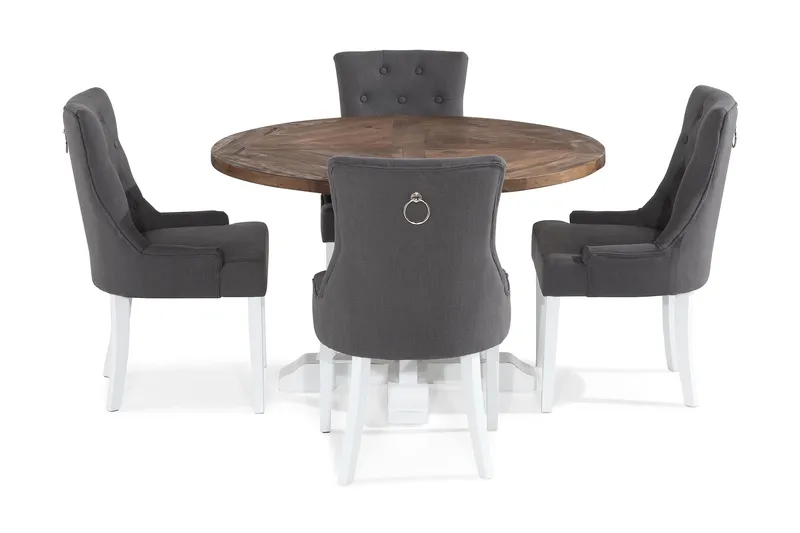 Lyon Matgrupp Rund med 4 st Viktoria Fåtölj - Trä/Vit/Grå - Products - Möbler - Bord & matgrupp - Matgrupp