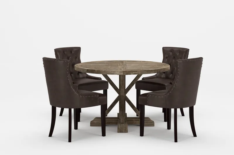 Lyon Premium Förlängningsbar Matgrupp 120-160 cm + 4 Tuva St, Mörkbrun/Brun