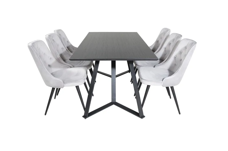 Marina Matgrupp 180 cm Rektangulär med 6 Velvet Deluxe stolar, Svart