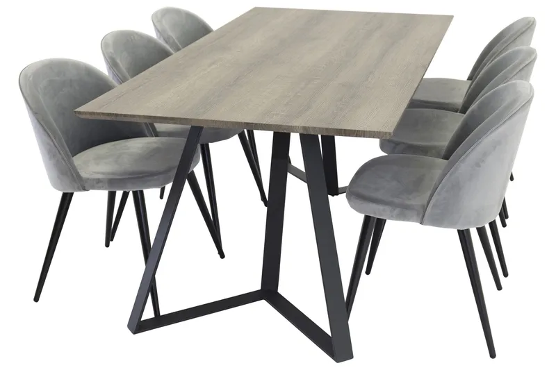 Marina Matgrupp 180 cm Rektangulärt med 6 Velvet Sammet Matstolar - Svart / Grå / Brun - Products - Möbler - Bord & matgrupp - Matgrupp