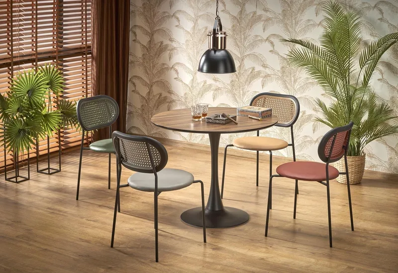 Matbord Ø90 cm - Valnöt/svart, Valnöt/svart