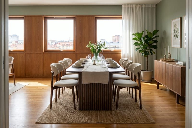 Matgrupp Bark Richeto med Molly stolar Rökt ek/beige - Products - Möbler - Bord & matgrupp - Matgrupp