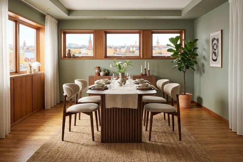 Matgrupp Bark Richeto med Molly stolar Rökt ek/beige - Products - Möbler - Bord & matgrupp - Matgrupp