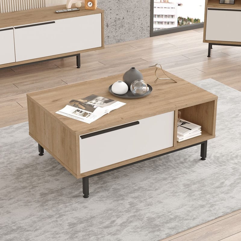 Nilena Soffbord 90x37,6x60 cm - Ek och vitt - Products - Möbler - Bord & matgrupp - Soffbord