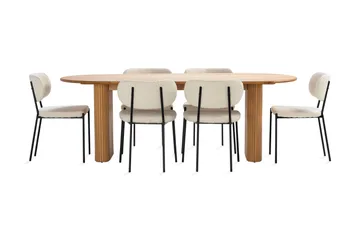 Noira Matbord 220 cm Massiv Ek med 6st Gemmiano Matstol - Natur - Products - Möbler - Bord & matgrupp - Matgrupp