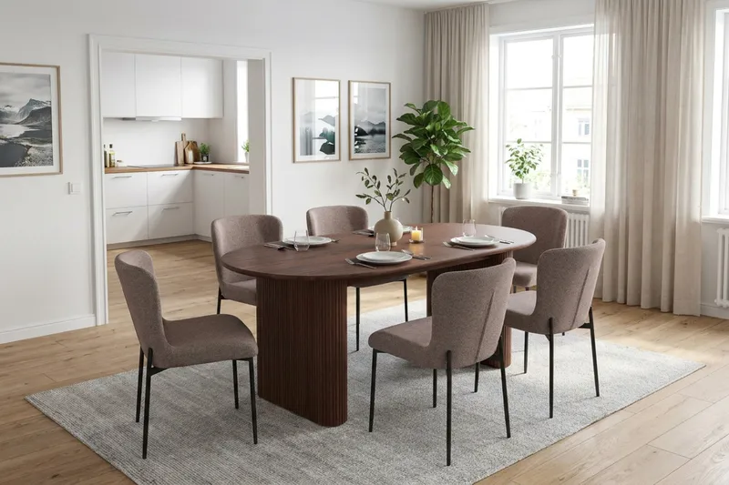 Noira Matgrupp rektangulärt 180 cm Valnöt med 6 Elsie Matstolar - Valnöt/Grå - Products - Möbler - Bord & matgrupp - Matgrupp