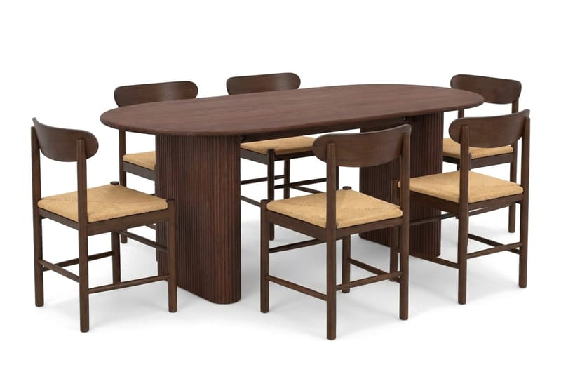 Noira Matgrupp rektangulärt 180 cm Valnöt med 6 Malte Matstolar - Products - Möbler - Bord & matgrupp - Matgrupp