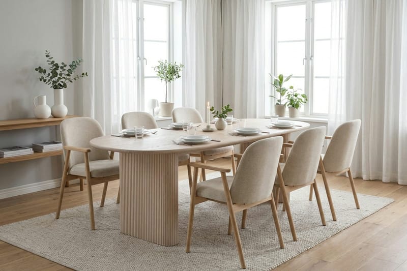 Noira Matgrupp rektangulärt 220 cm Vitlaserad med 6 Reciclar Matstolar - Vitlaserad - Products - Möbler - Bord & matgrupp - Matgrupp