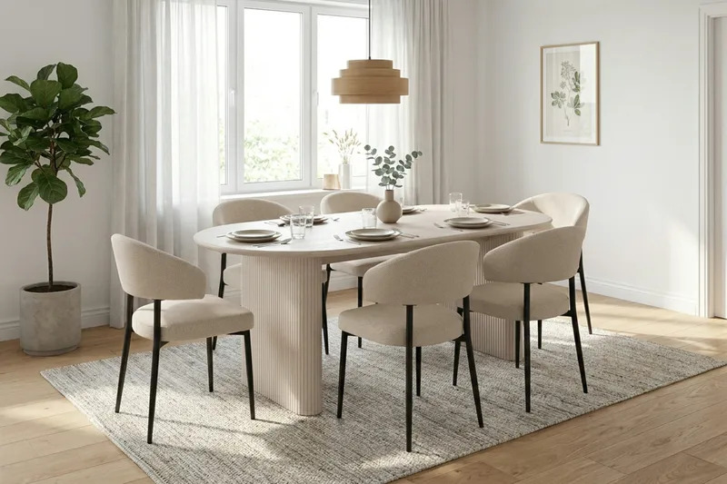 Noira Matgrupp rektangulärt 220 cm Vitlaserad med 6 Sawako Matstolar - Vitlaserad - Products - Möbler - Bord & matgrupp - Matgrupp