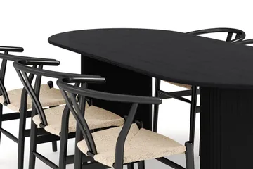Noira Oval matgrupp 220 cm i trä med 6 stolar - svart - Products - Möbler - Bord & matgrupp - Matgrupp