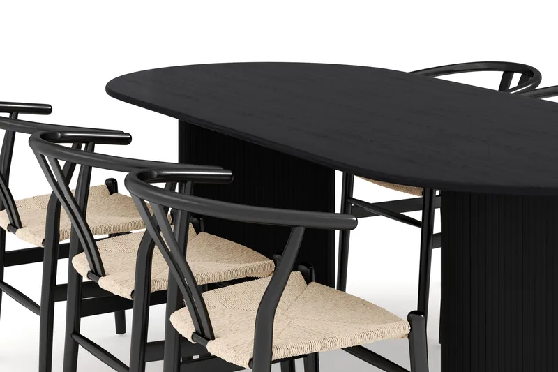 Noira Oval matgrupp 220 cm i trä med 6 stolar - svart - Products - Möbler - Bord & matgrupp - Matgrupp