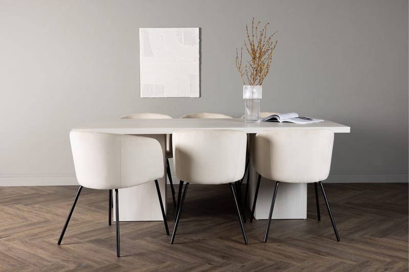 Olga Matgrupp 200 cm Rektangulär med 6 Berit Stolar - Beige - Products - Möbler - Bord & matgrupp - Matgrupp