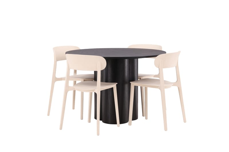 Olivia Matgrupp 110 cm Rund med 4 Åstol Stolar - Beige - Products - Möbler - Bord & matgrupp - Matgrupp