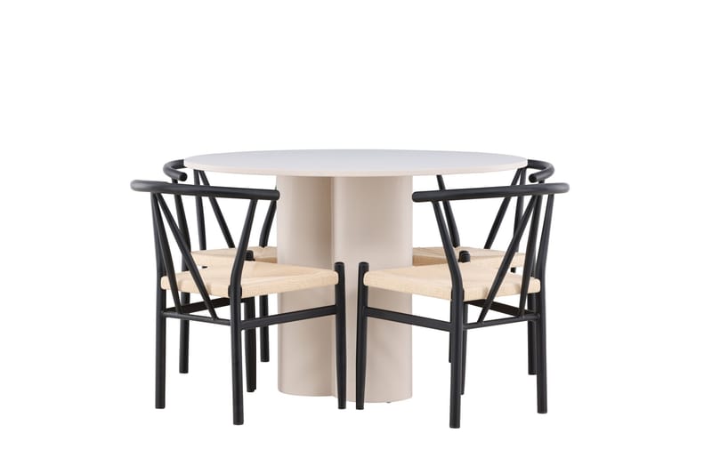 Olivia Matgrupp 110 cm Rund med 4 Alfons stolar - Beige/Svart - Products - Möbler - Bord & matgrupp - Matgrupp