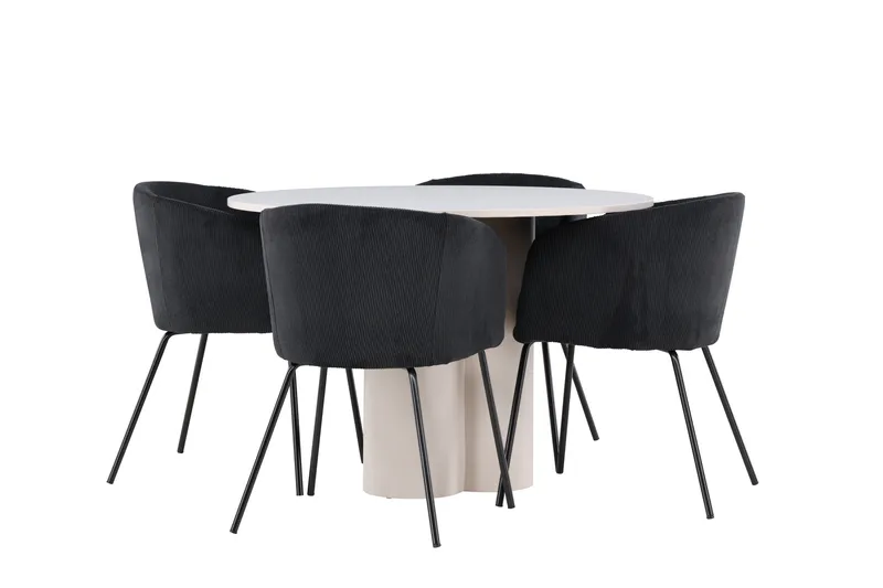 Olivia Matgrupp 110 cm Rund med 4 Berit stolar - Beige/Svart - Products - Möbler - Bord & matgrupp - Matgrupp