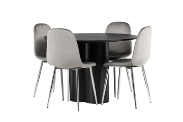 Olivia Matgrupp 110 cm Rund med 4 Eva Stolar - Svart - Products - Möbler - Bord & matgrupp - Matgrupp