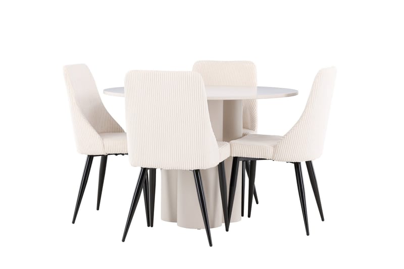 Olivia Matgrupp 110 cm Rund med 4 Leone stolar - Beige/Beige - Products - Möbler - Bord & matgrupp - Matgrupp