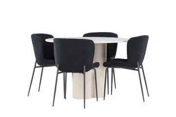 Olivia Matgrupp 110 cm Rund med 4 Modesto stolar - Beige/Svart - Products - Möbler - Bord & matgrupp - Matgrupp