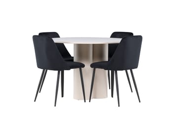 Olivia Matgrupp 110 cm Rund med 4 Night stolar - Beige/Svart - Products - Möbler - Bord & matgrupp - Matgrupp