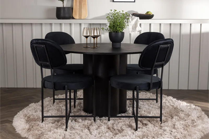 Olivia Matgrupp 110 cm Rund med 4 Stella Stolar - Svart - Products - Möbler - Bord & matgrupp - Matgrupp