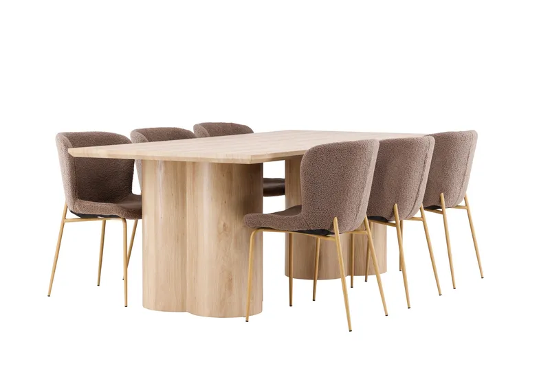 Olivia Matgrupp 210 cm Rektangulär med 6 Modesto stolar - Whitewash/Brun - Products - Möbler - Bord & matgrupp - Matgrupp