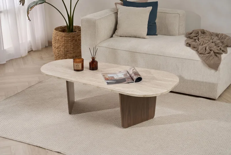 Omari Soffbord 130 cm - Travertin och valnöt - Products - Möbler - Bord & matgrupp - Soffbord
