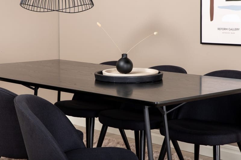 Petra Matgrupp 190 cm Rektangulär med 6 Velvet stolar - Svart - Products - Möbler - Bord & matgrupp - Matgrupp
